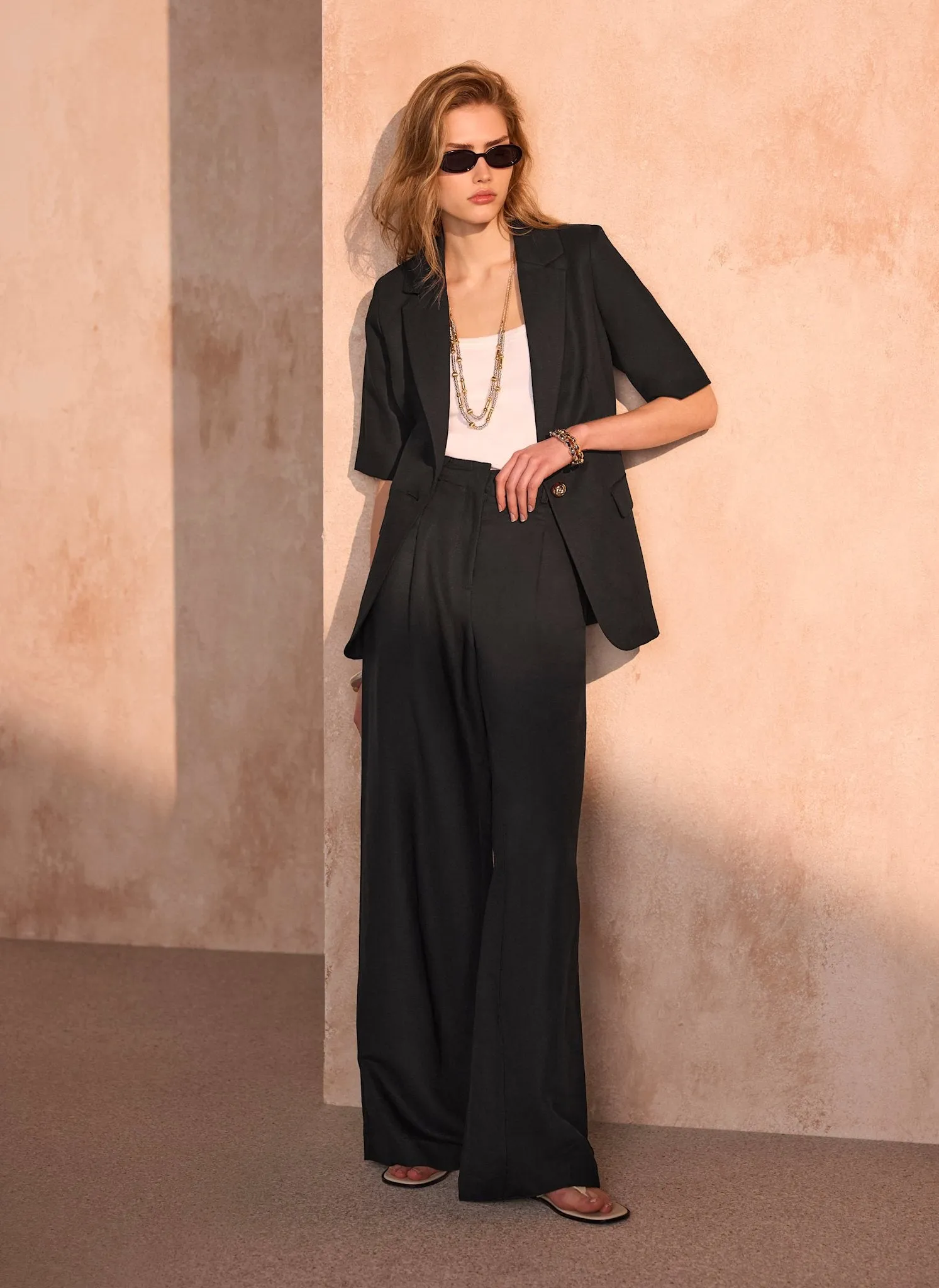 Black Linen Blend Pleated Wide Leg Trousers sold by Mint Velvet product image thumbnail 4