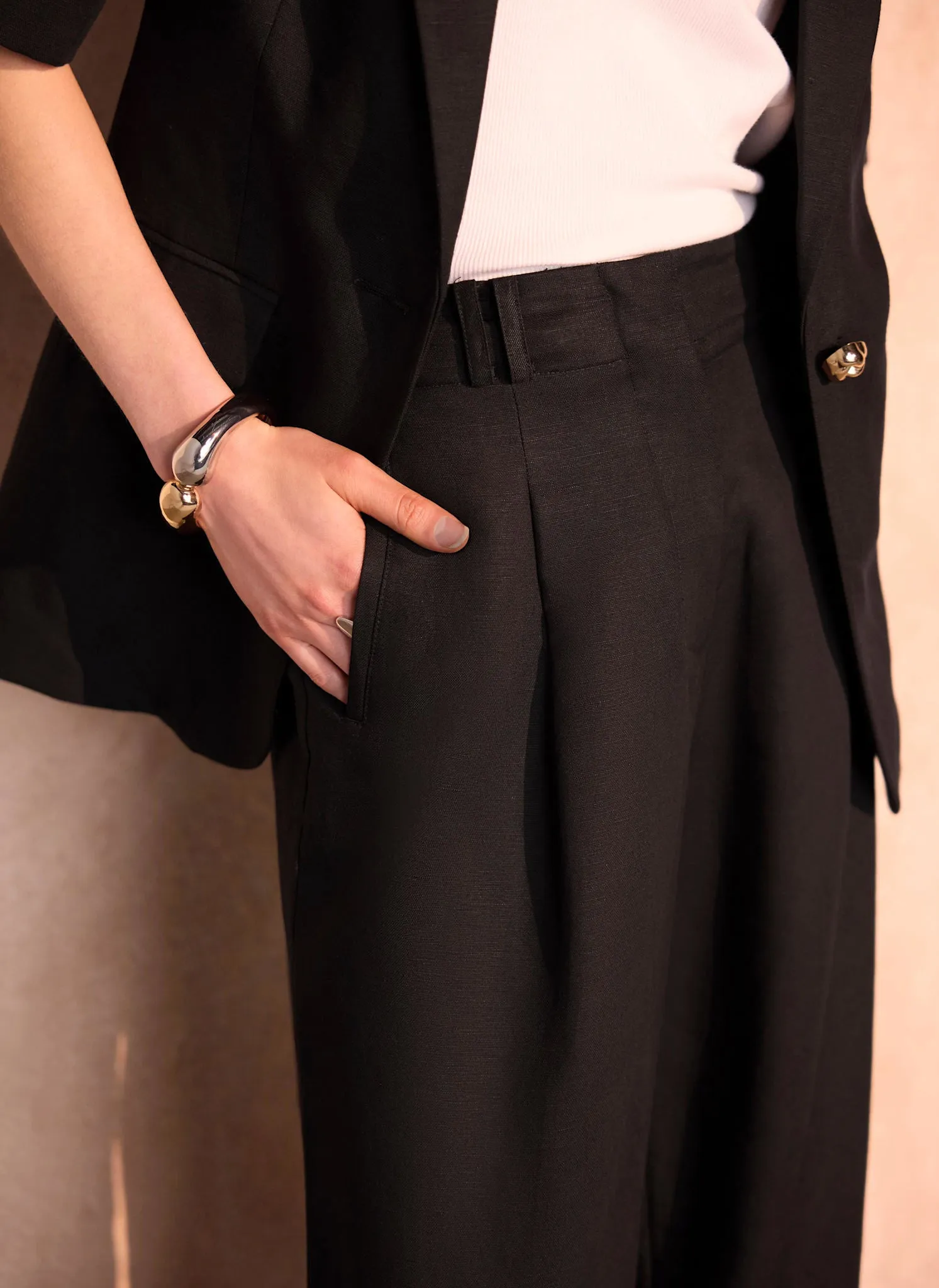 Black Linen Blend Pleated Wide Leg Trousers sold by Mint Velvet product image thumbnail 3