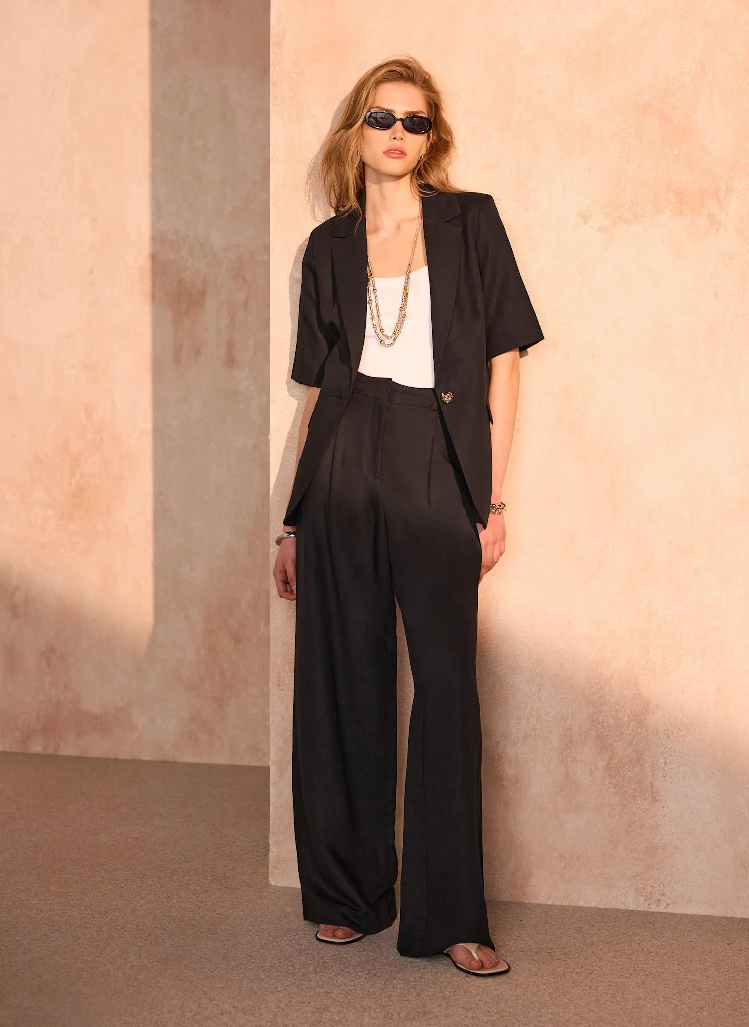 Black Linen Blend Pleated Wide Leg Trousers sold by Mint Velvet