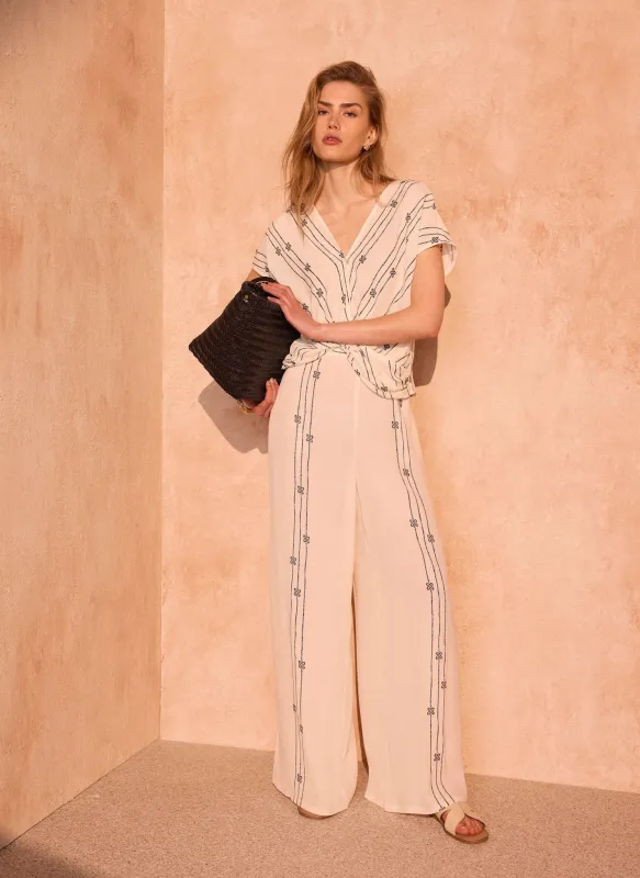 Cream Printed Wide Leg Trousers made by Mint Velvet