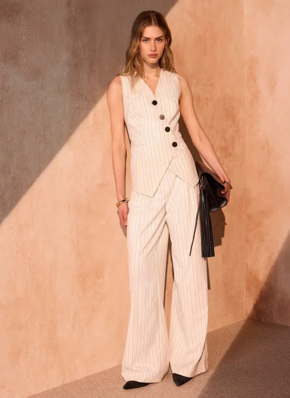 White Pinstripe Wide Leg Trousers made by Mint Velvet