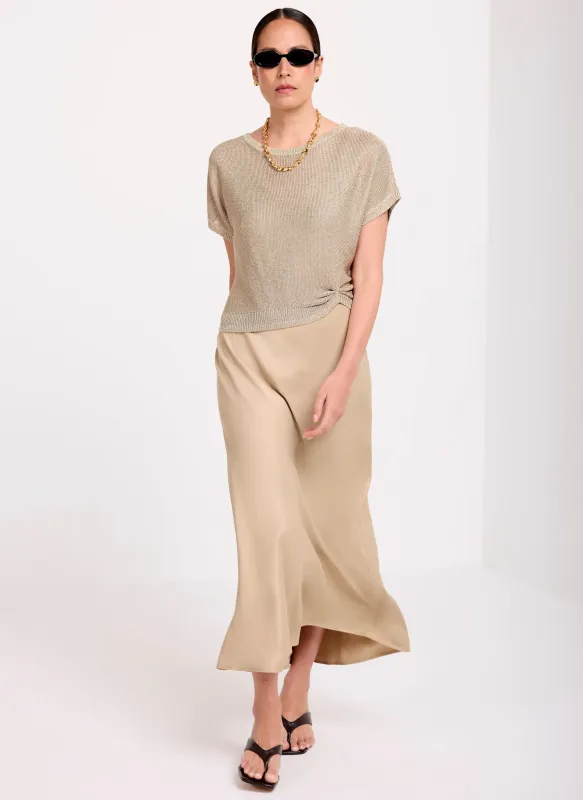 Gold Metallic Woven Mix Midi Dress made by Mint Velvet