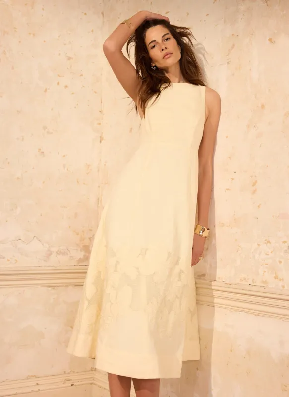 Yellow Linen Blend Lace Midi Dress made by Mint Velvet
