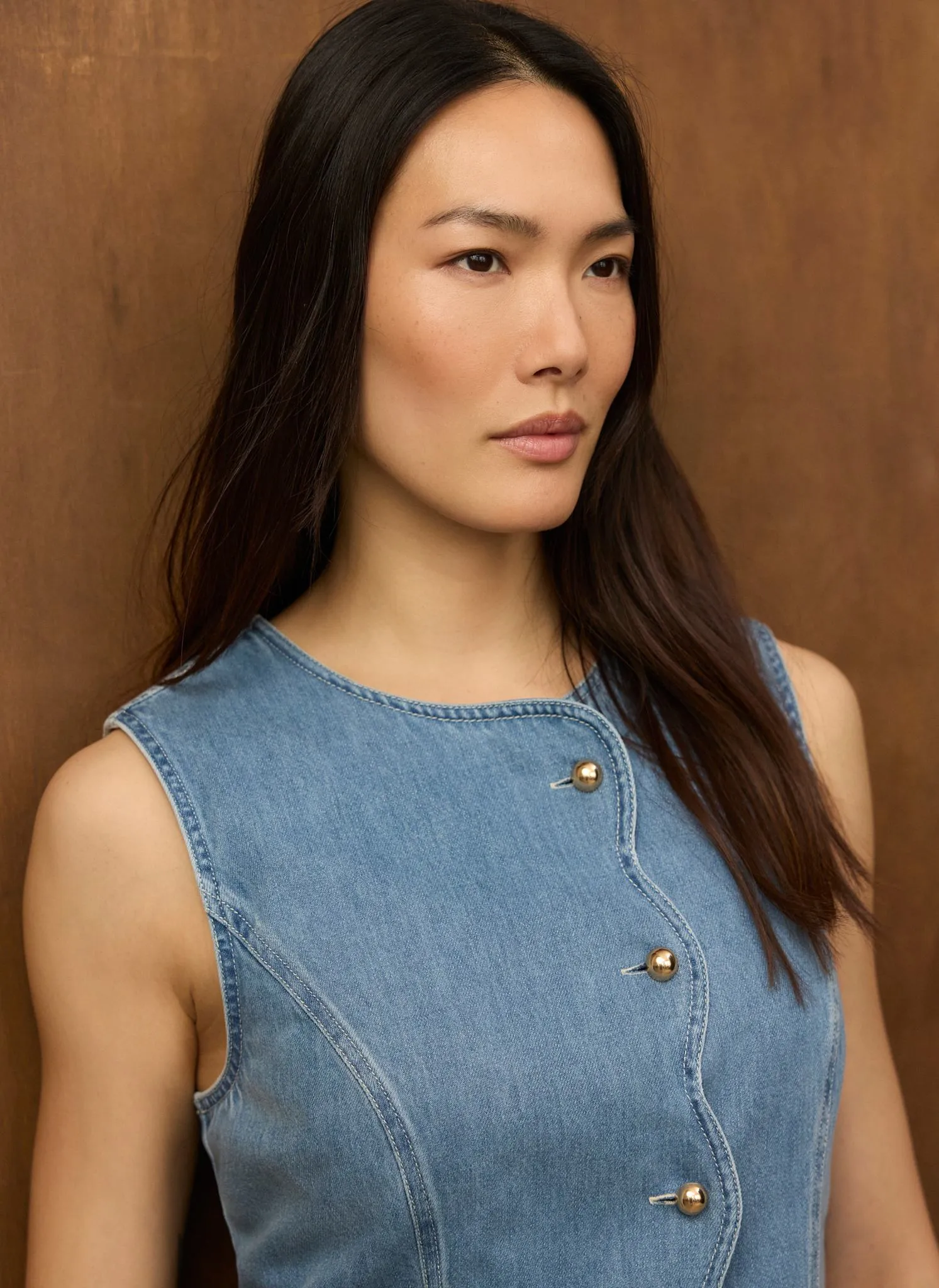 Mid Indigo Denim Scallop Mini Shift Dress sold by Mint Velvet product image thumbnail 4