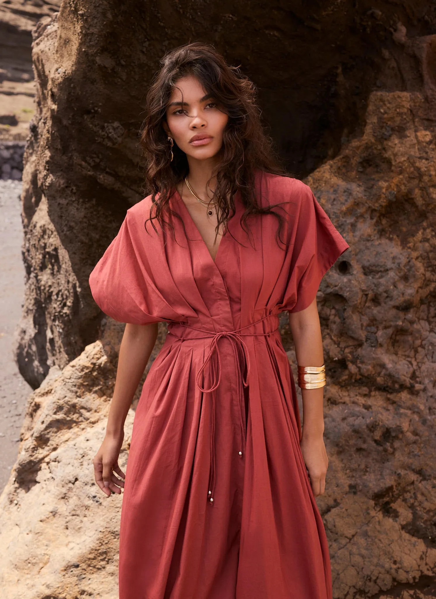 Rust Red Cotton Tie Waist Midi Dress sold by Mint Velvet product image thumbnail 4