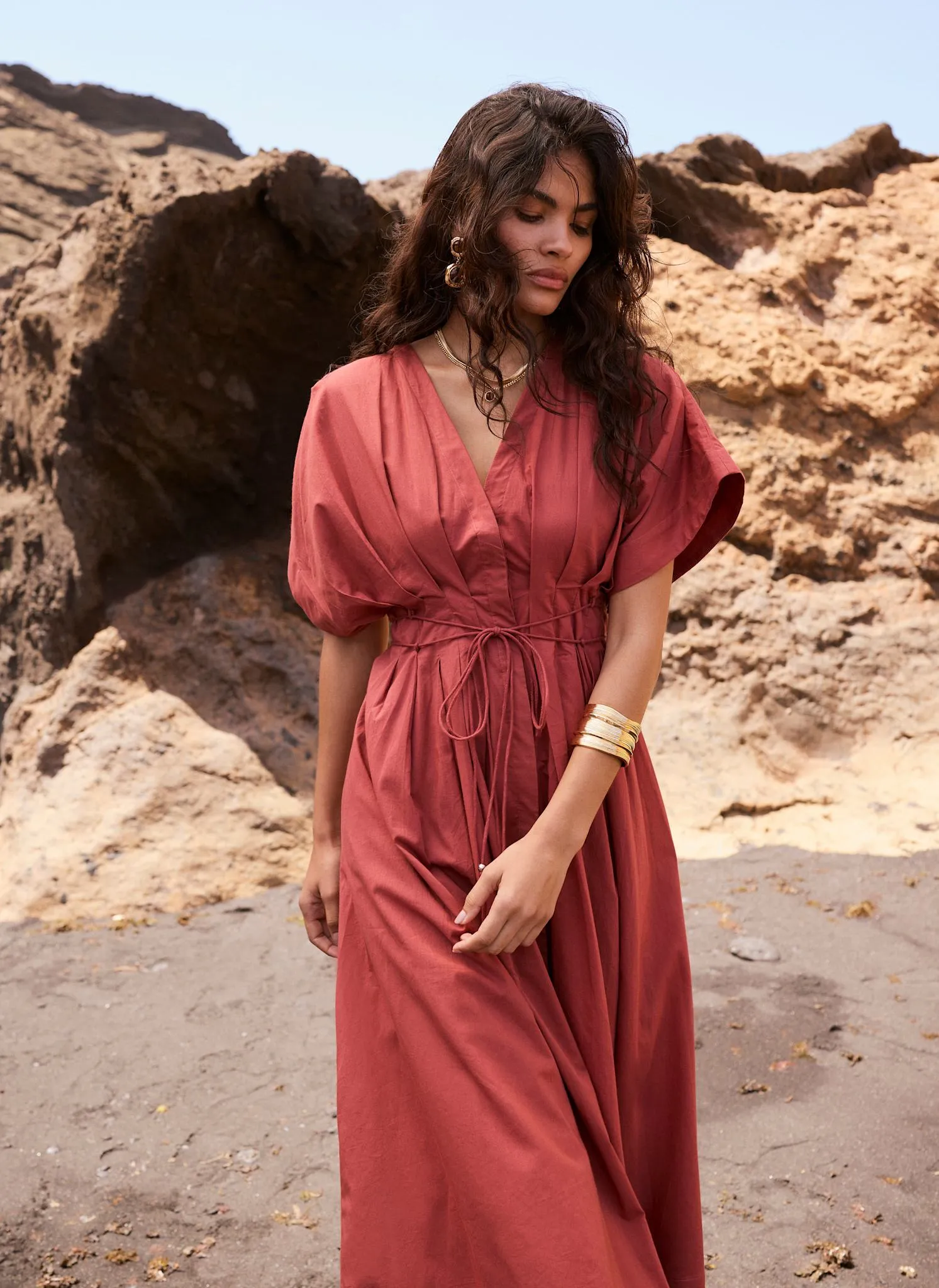 Rust Red Cotton Tie Waist Midi Dress sold by Mint Velvet product image thumbnail 5