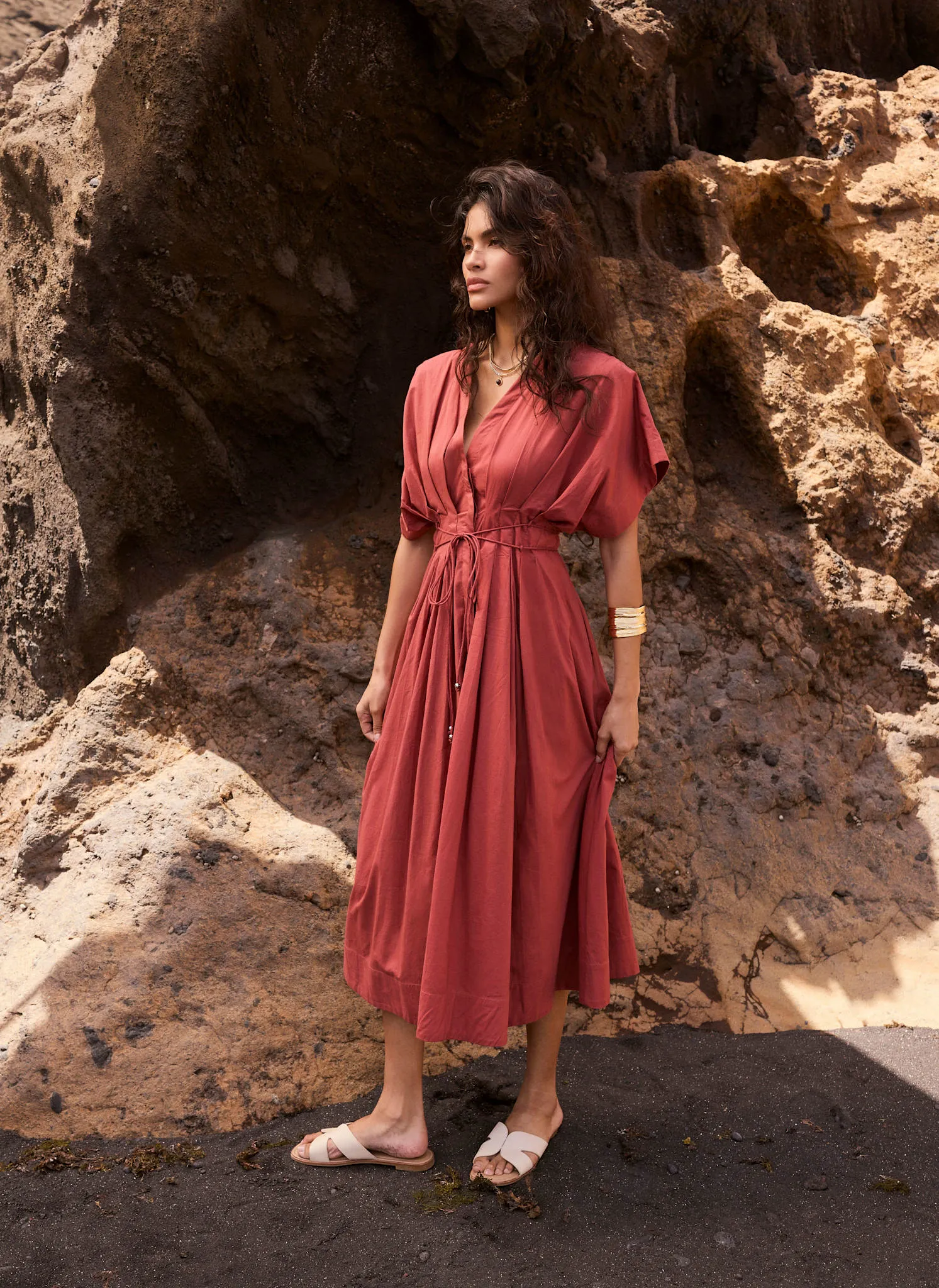 Rust Red Cotton Tie Waist Midi Dress sold by Mint Velvet product image thumbnail 2