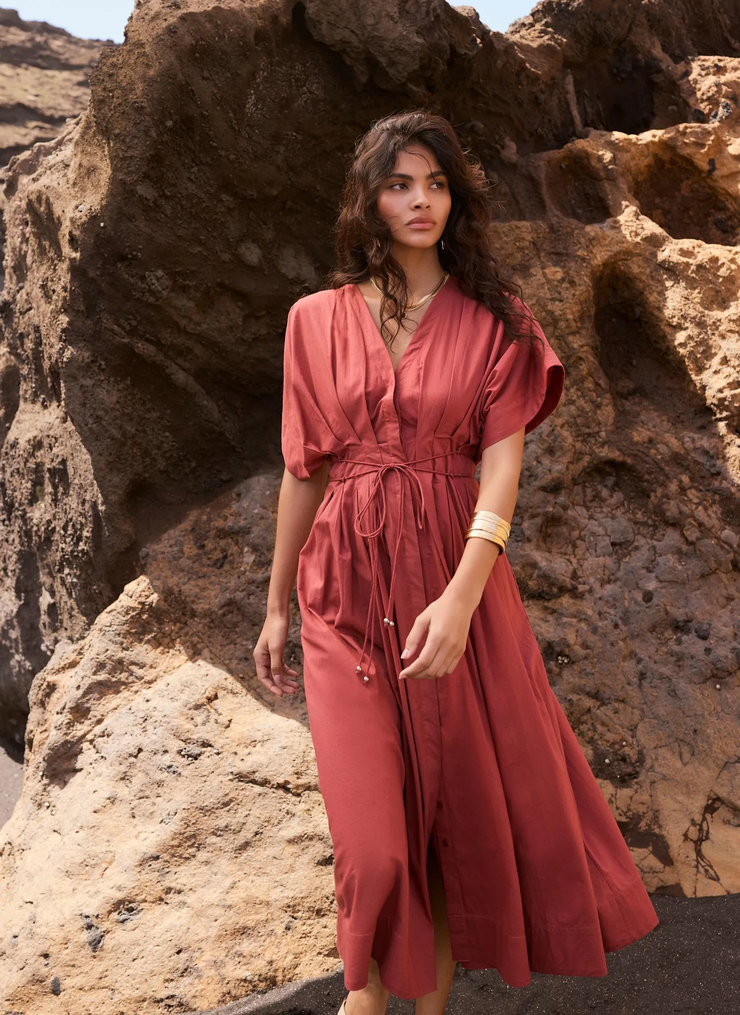 Rust Red Cotton Tie Waist Midi Dress sold by Mint Velvet product image thumbnail 3
