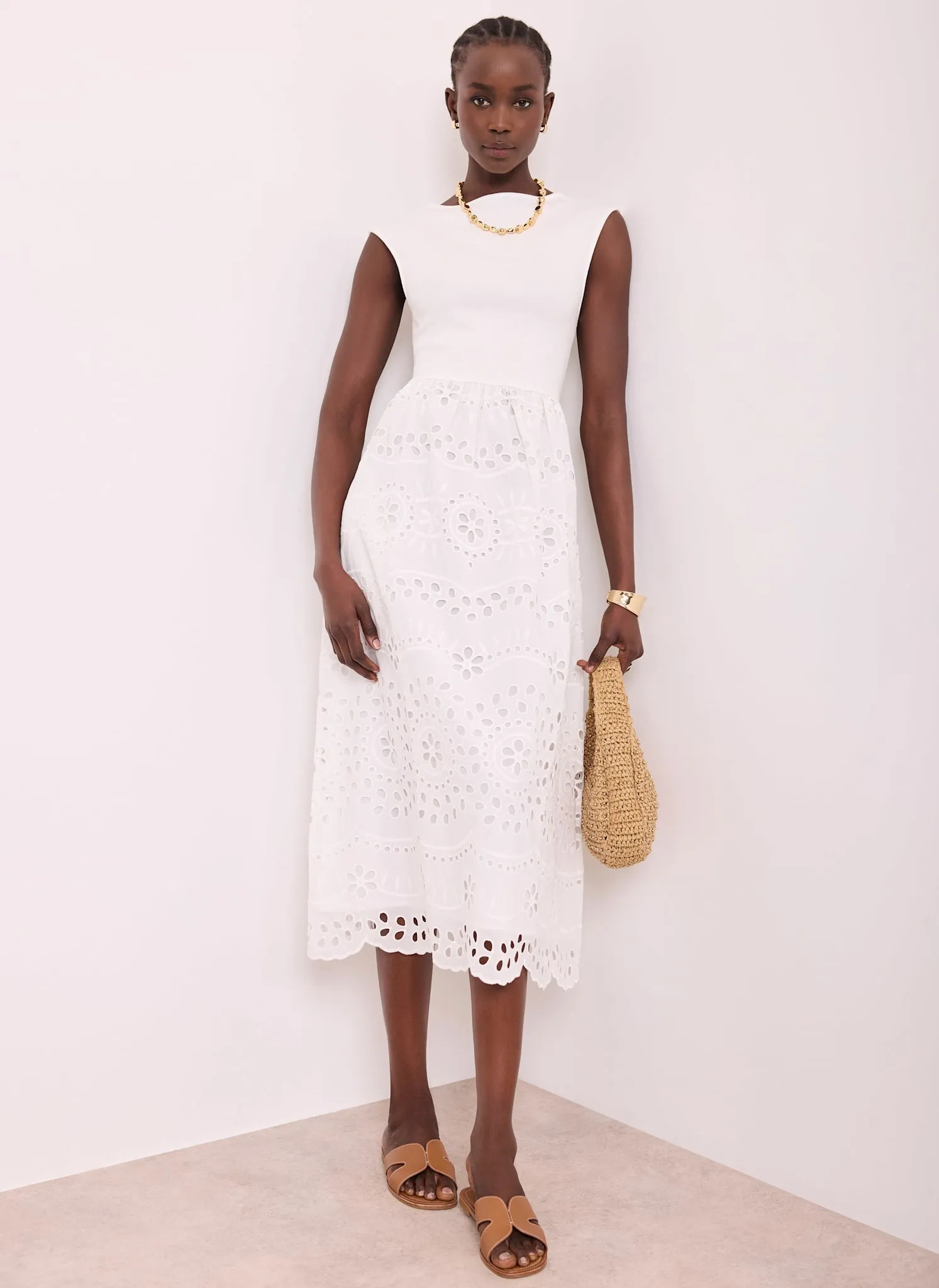 White Jersey Broderie Midi Dress sold by Mint Velvet product image thumbnail 4