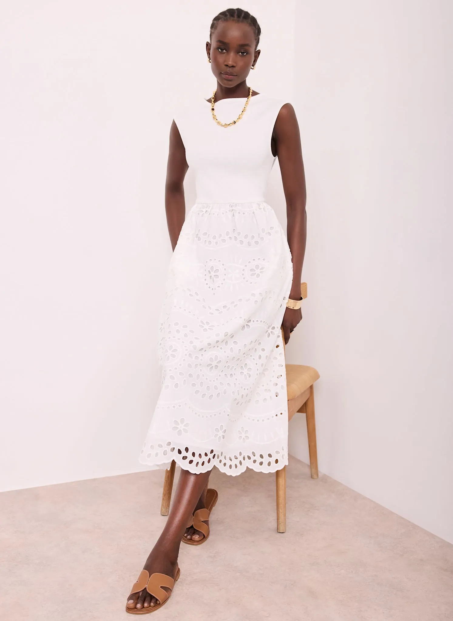 White Jersey Broderie Midi Dress sold by Mint Velvet product image thumbnail 2