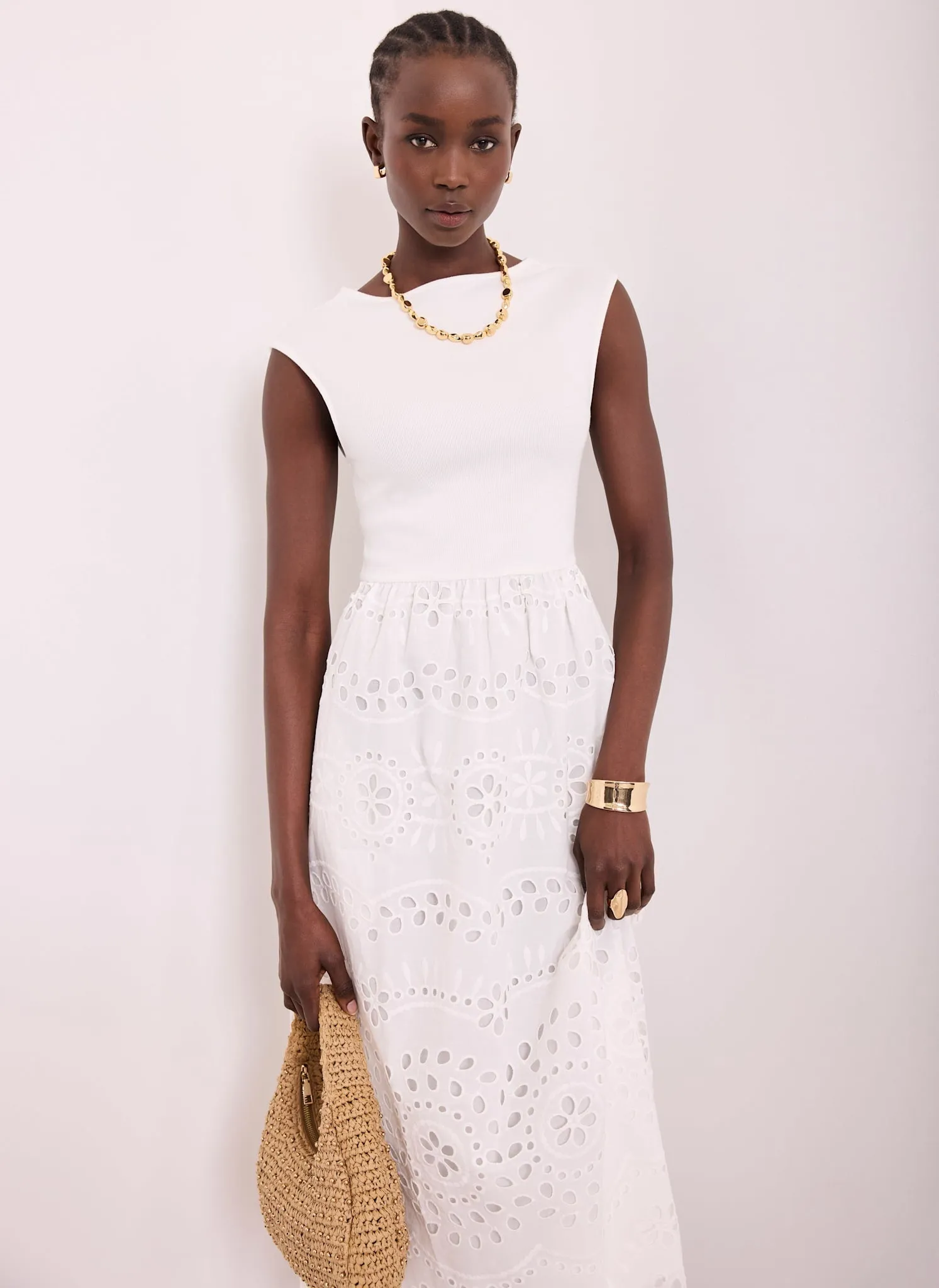 White Jersey Broderie Midi Dress sold by Mint Velvet product image thumbnail 3