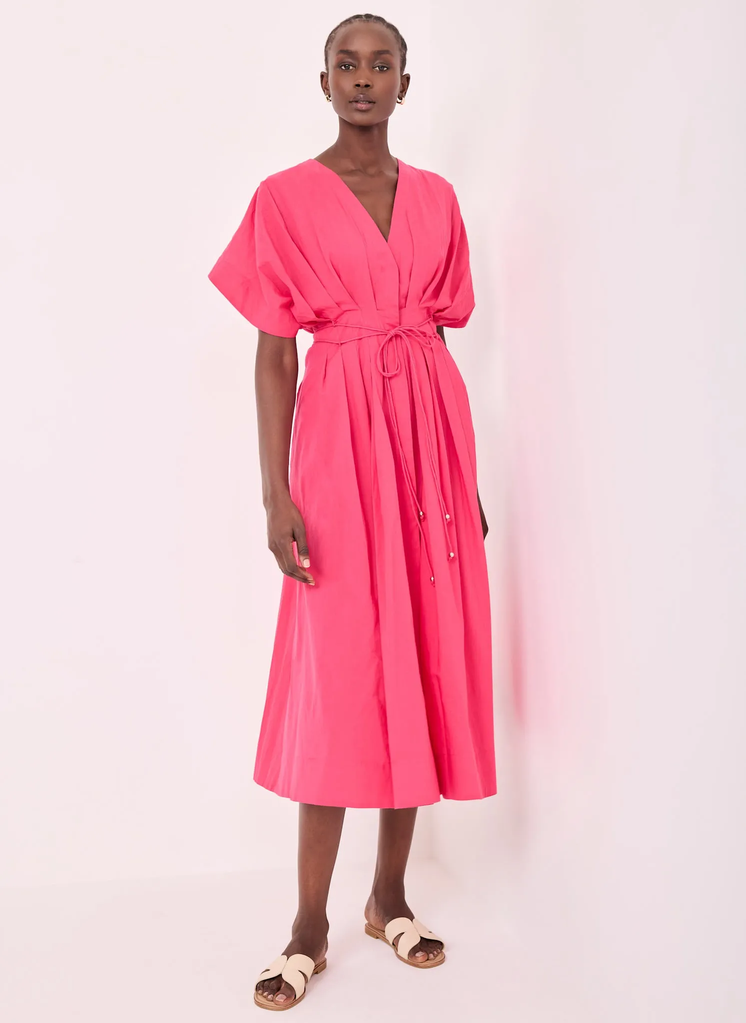 Pink Cotton Tie Waist Midi Dress sold by Mint Velvet product image thumbnail 5