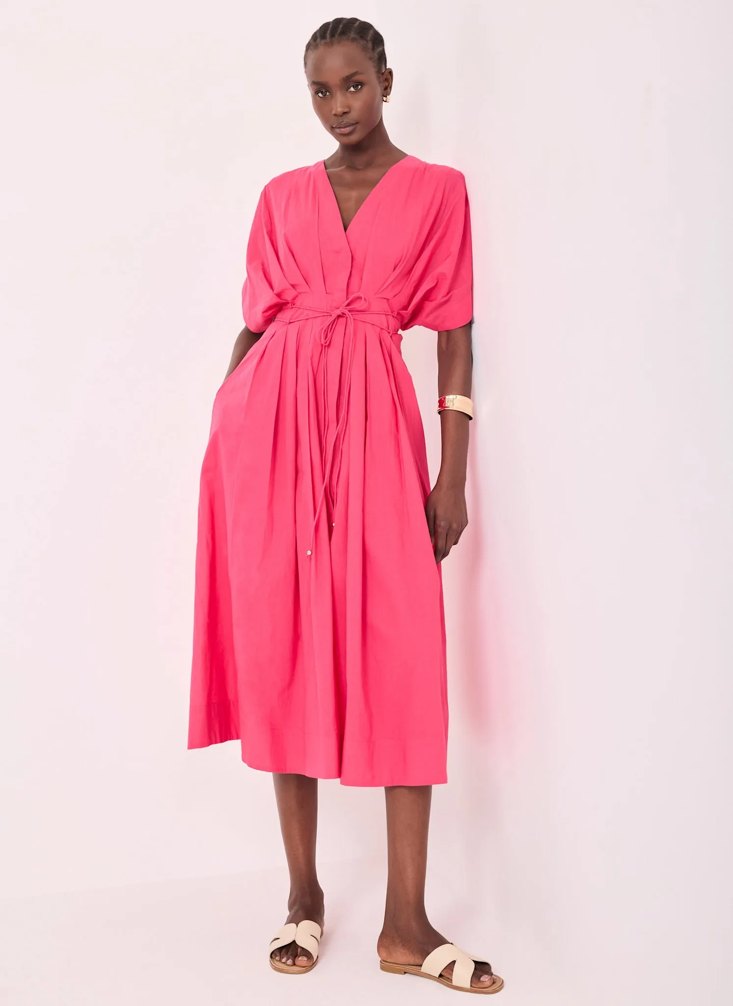 Pink Cotton Tie Waist Midi Dress sold by Mint Velvet product image thumbnail 2