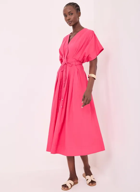 Pink Cotton Tie Waist Midi Dress made by Mint Velvet
