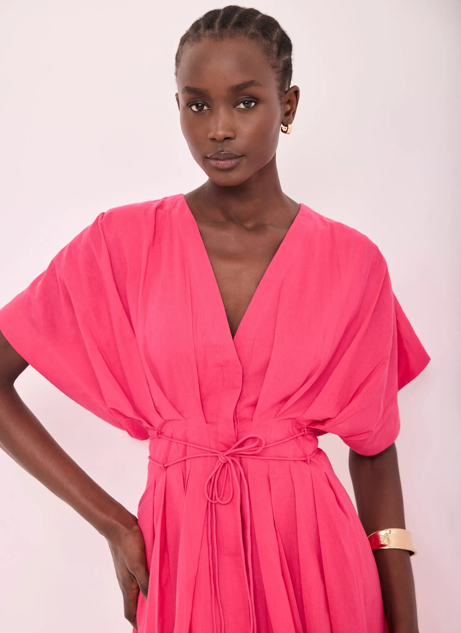 Pink Cotton Tie Waist Midi Dress sold by Mint Velvet product image thumbnail 4
