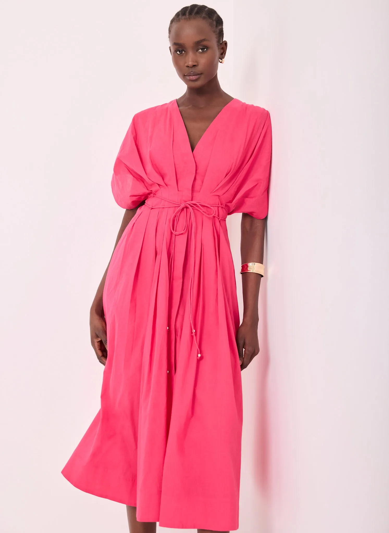 Pink Cotton Tie Waist Midi Dress sold by Mint Velvet product image thumbnail 3