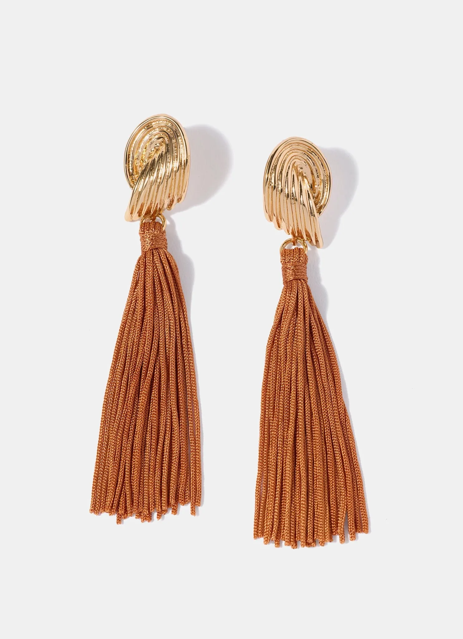 Gold Tone Ridged Wing Tassel Earrings sold by Mint Velvet