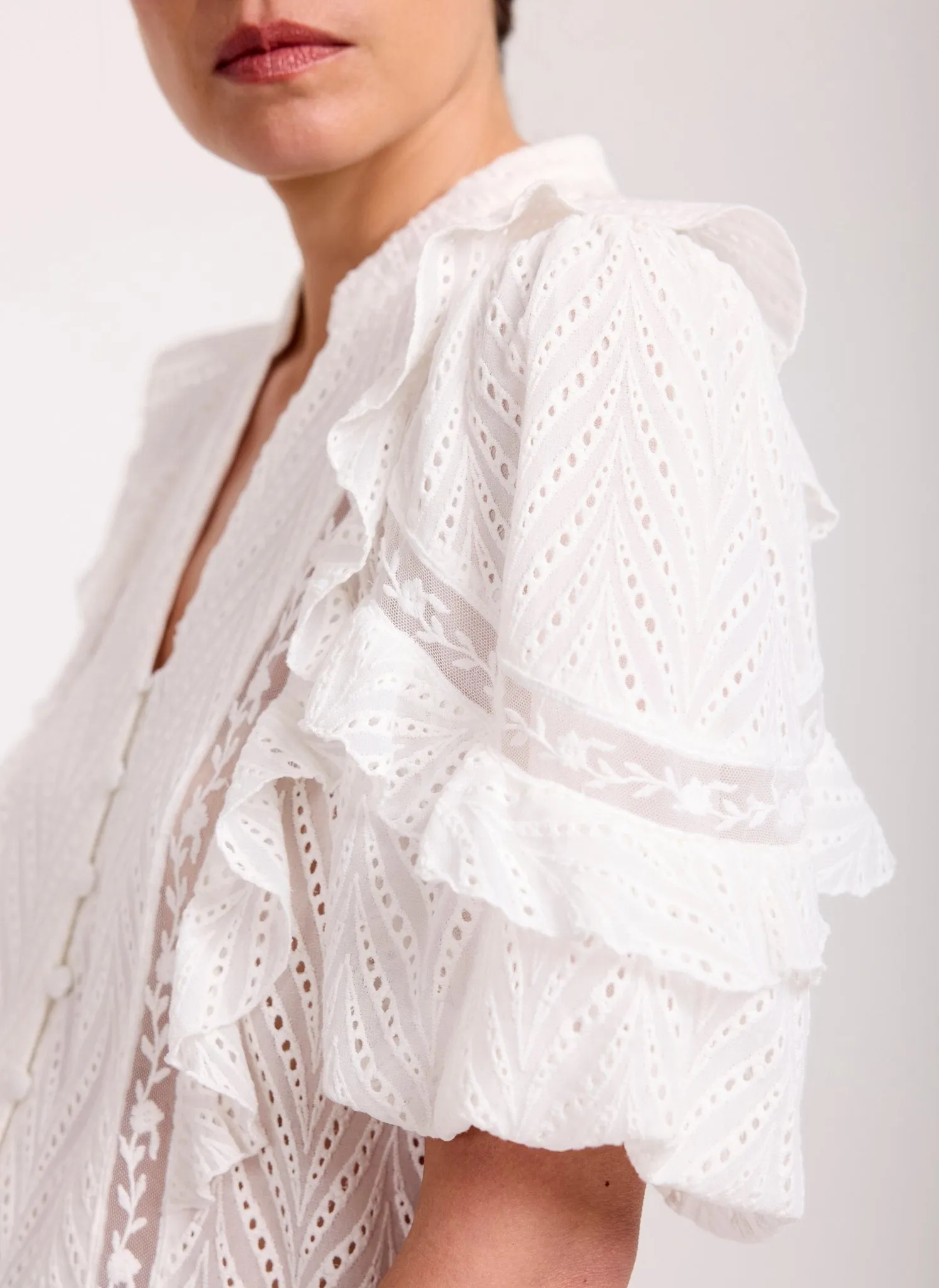 White Ruffle Puff Sleeve Blouse sold by Mint Velvet product image thumbnail 3