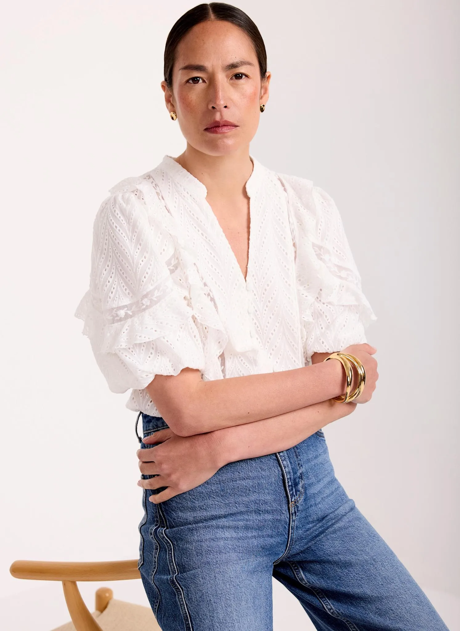 White Ruffle Puff Sleeve Blouse sold by Mint Velvet product image thumbnail 5