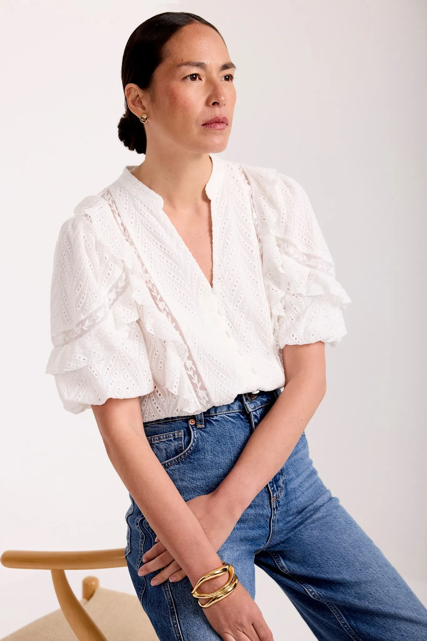 White Ruffle Puff Sleeve Blouse sold by Mint Velvet product image thumbnail 2