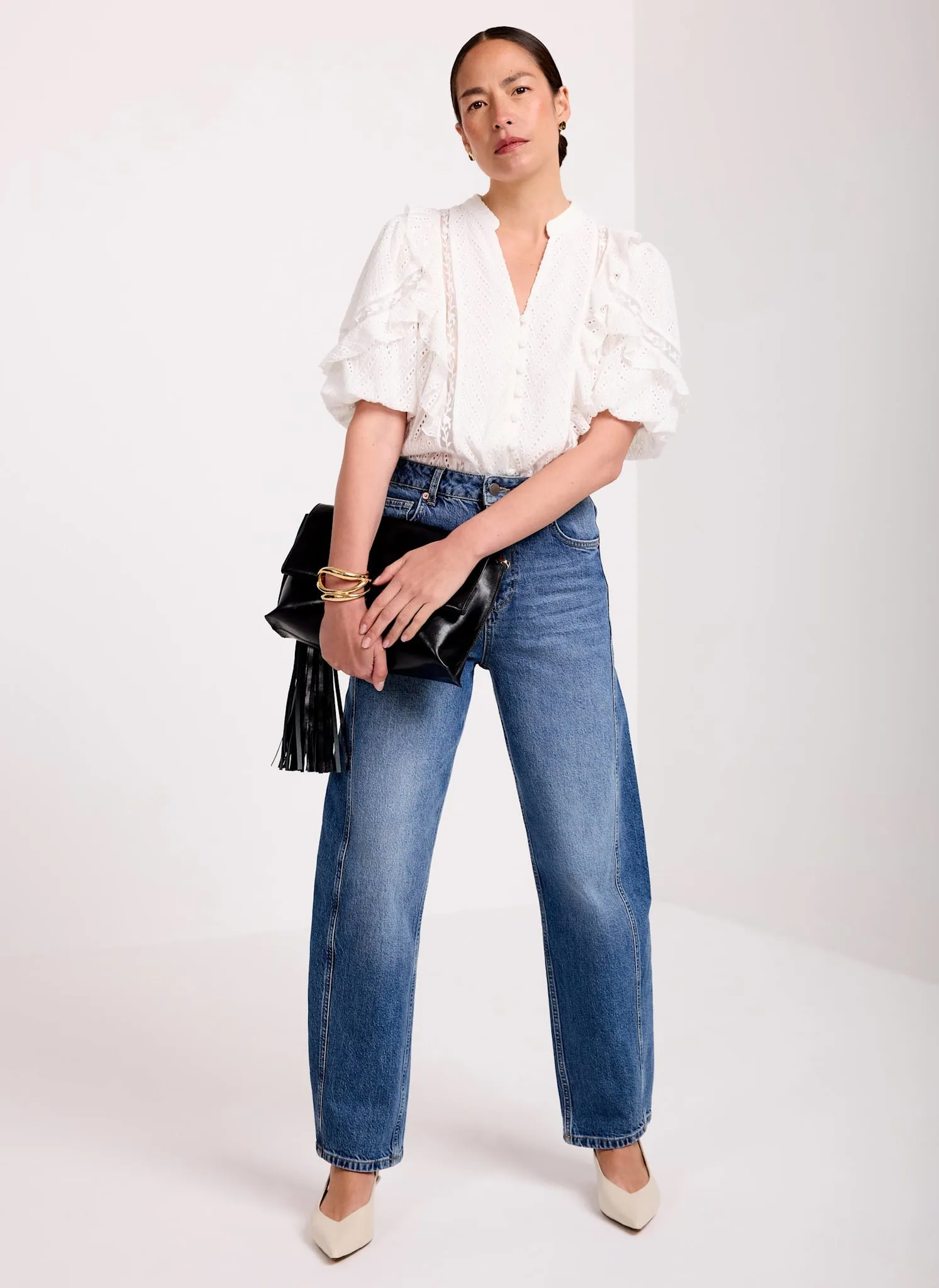 White Ruffle Puff Sleeve Blouse sold by Mint Velvet product image thumbnail 4