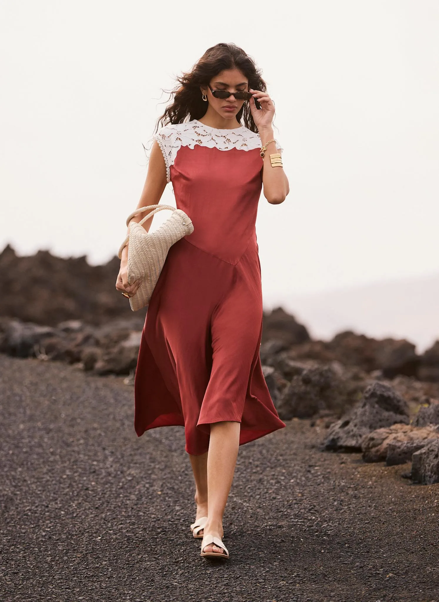 Rust Red Lace Detail Midi Dress sold by Mint Velvet product image thumbnail 2
