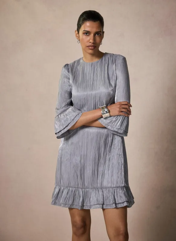 Silver Metallic Ruffle Mini Dress made by Mint Velvet