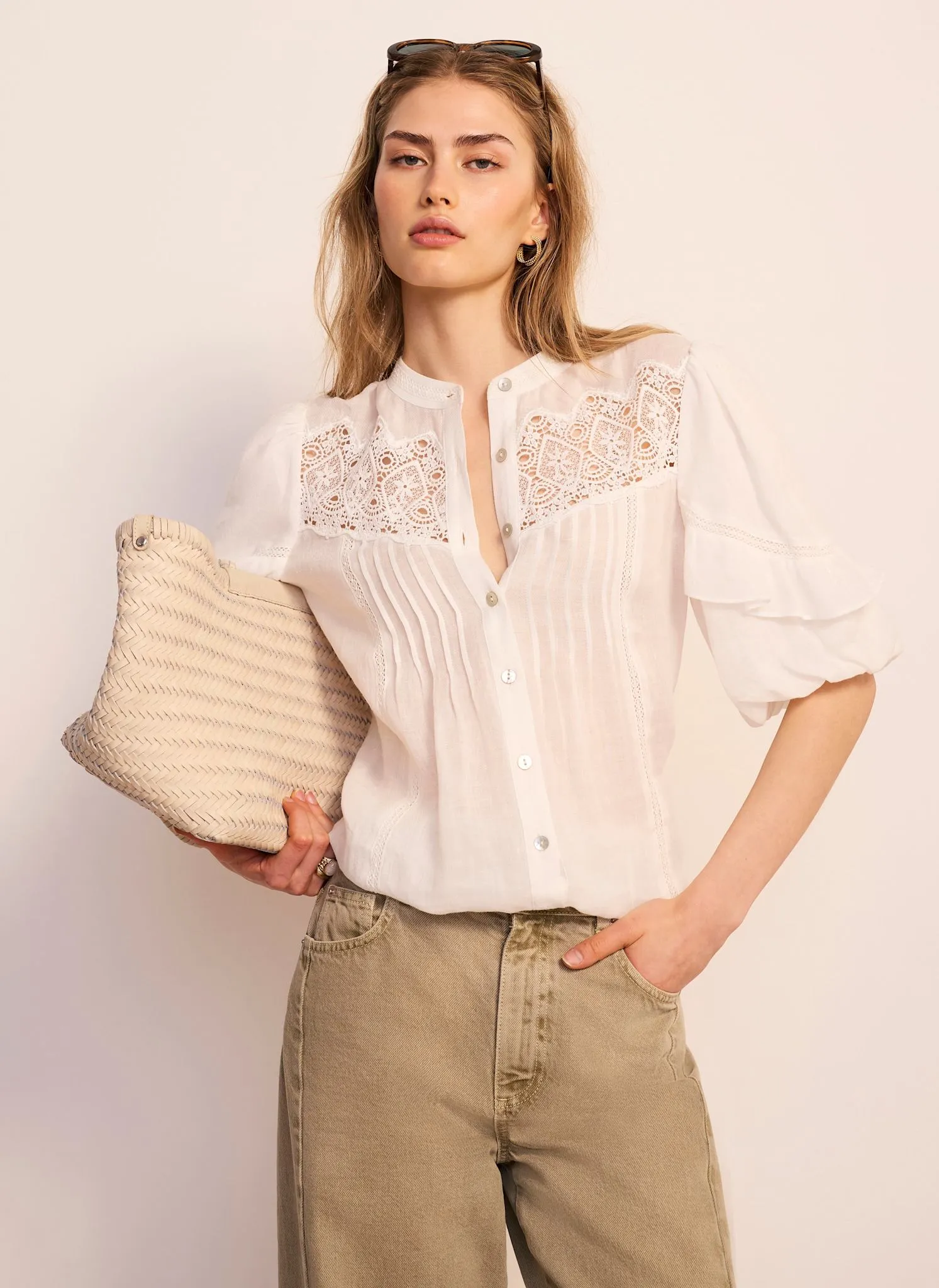 White Ramie Lace Detail Blouse sold by Mint Velvet product image thumbnail 4