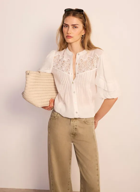 White Ramie Lace Detail Blouse made by Mint Velvet