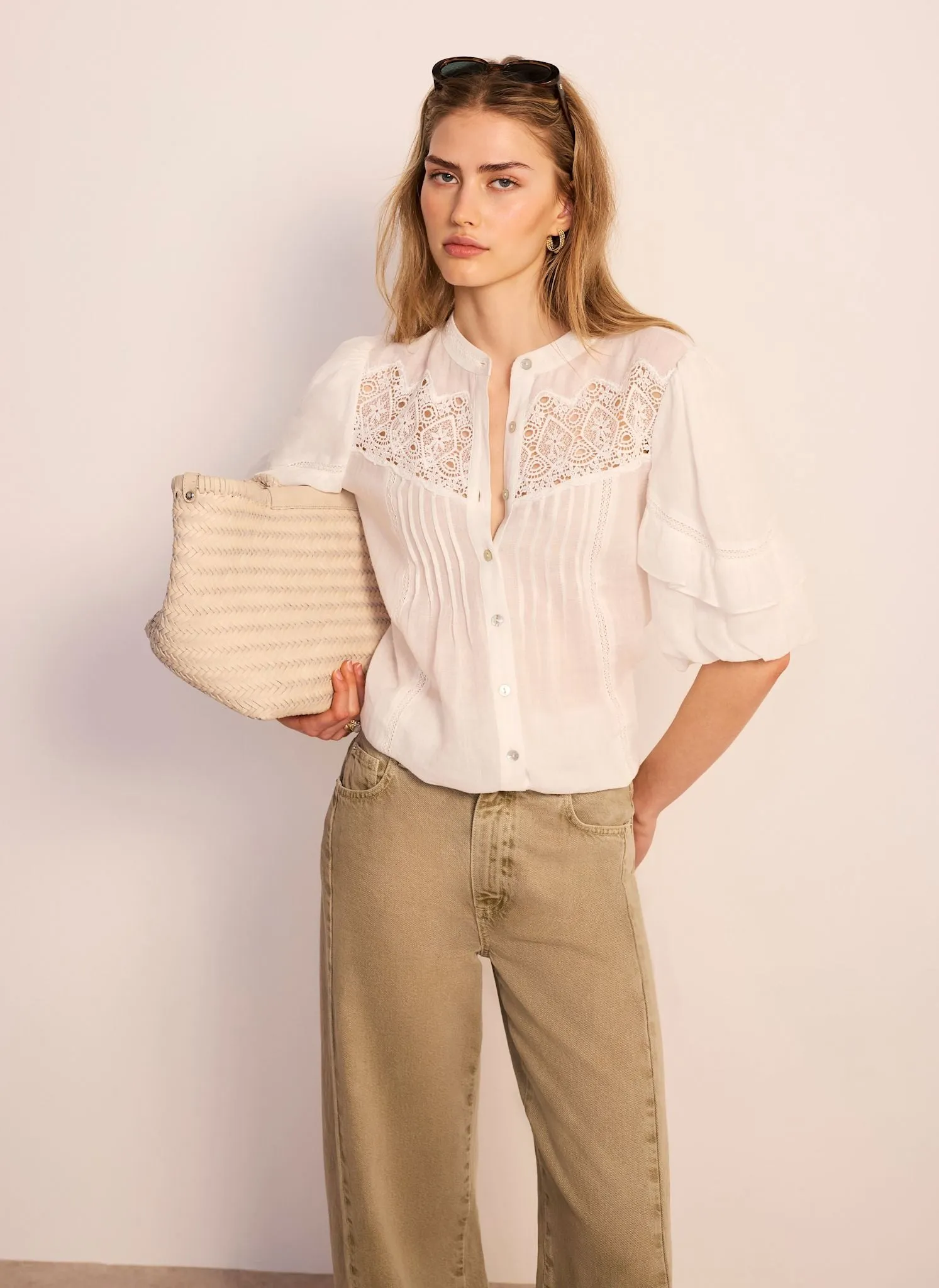 White Ramie Lace Detail Blouse sold by Mint Velvet