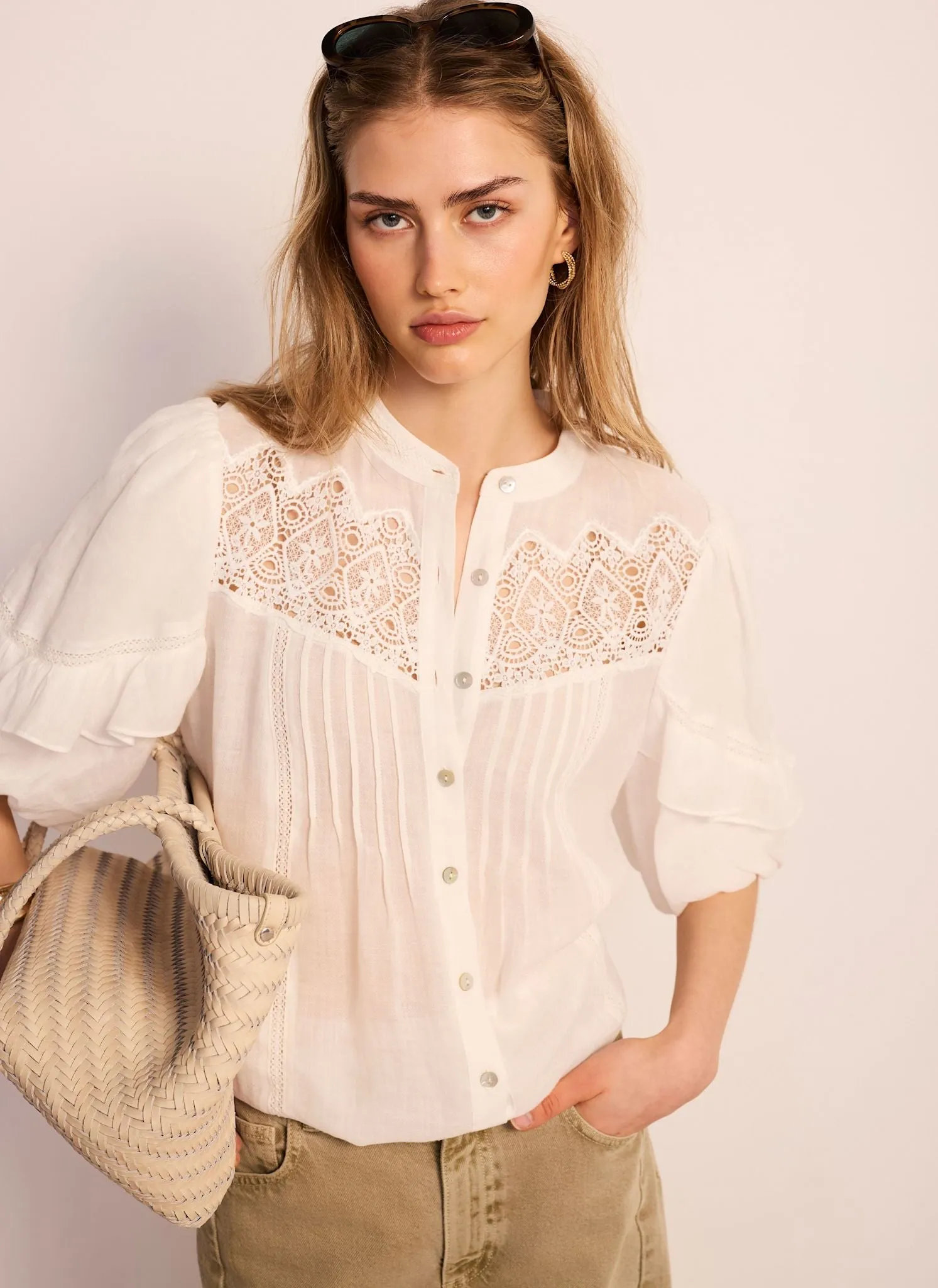 White Ramie Lace Detail Blouse sold by Mint Velvet product image thumbnail 2