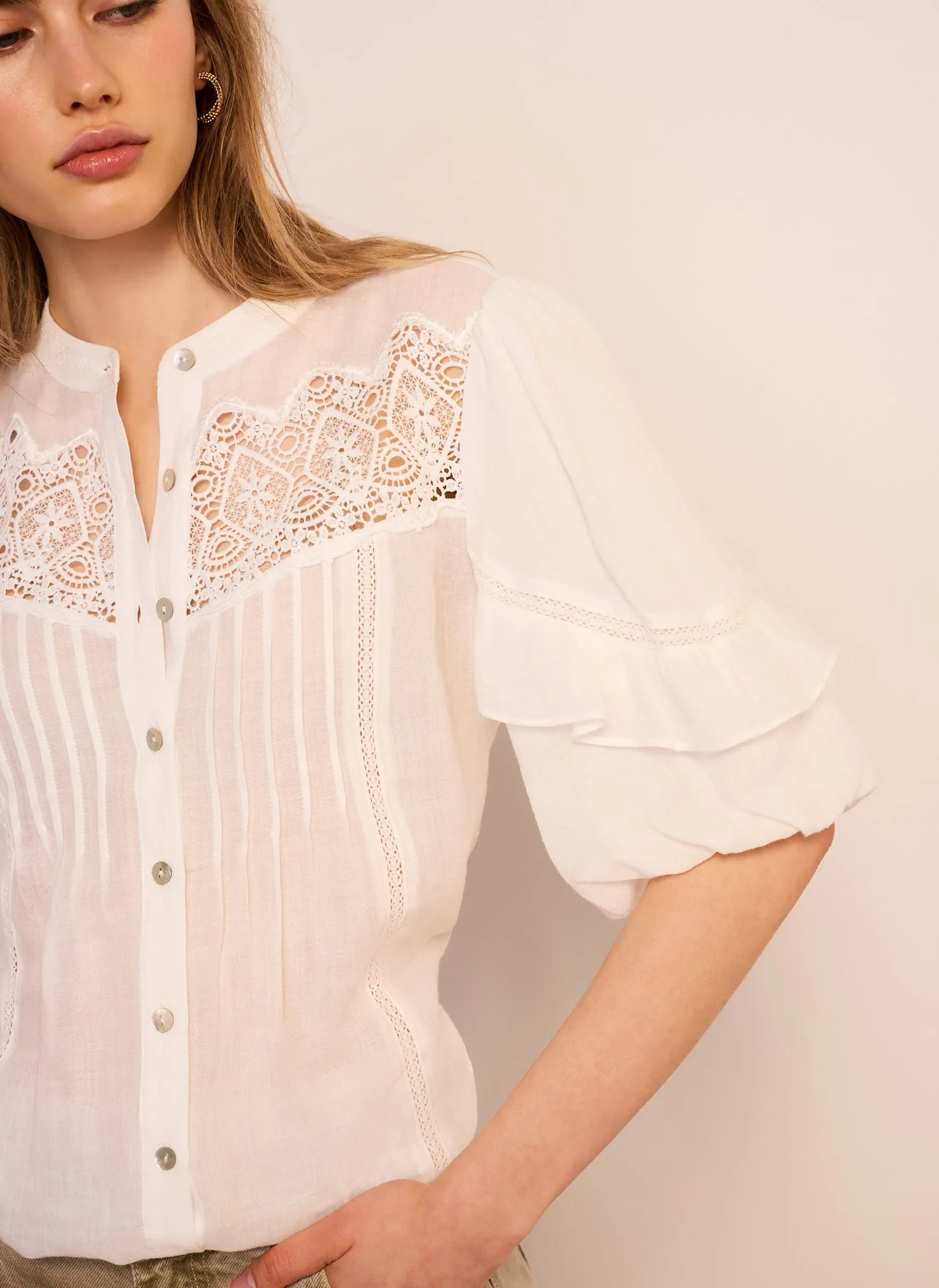 White Ramie Lace Detail Blouse sold by Mint Velvet product image thumbnail 5