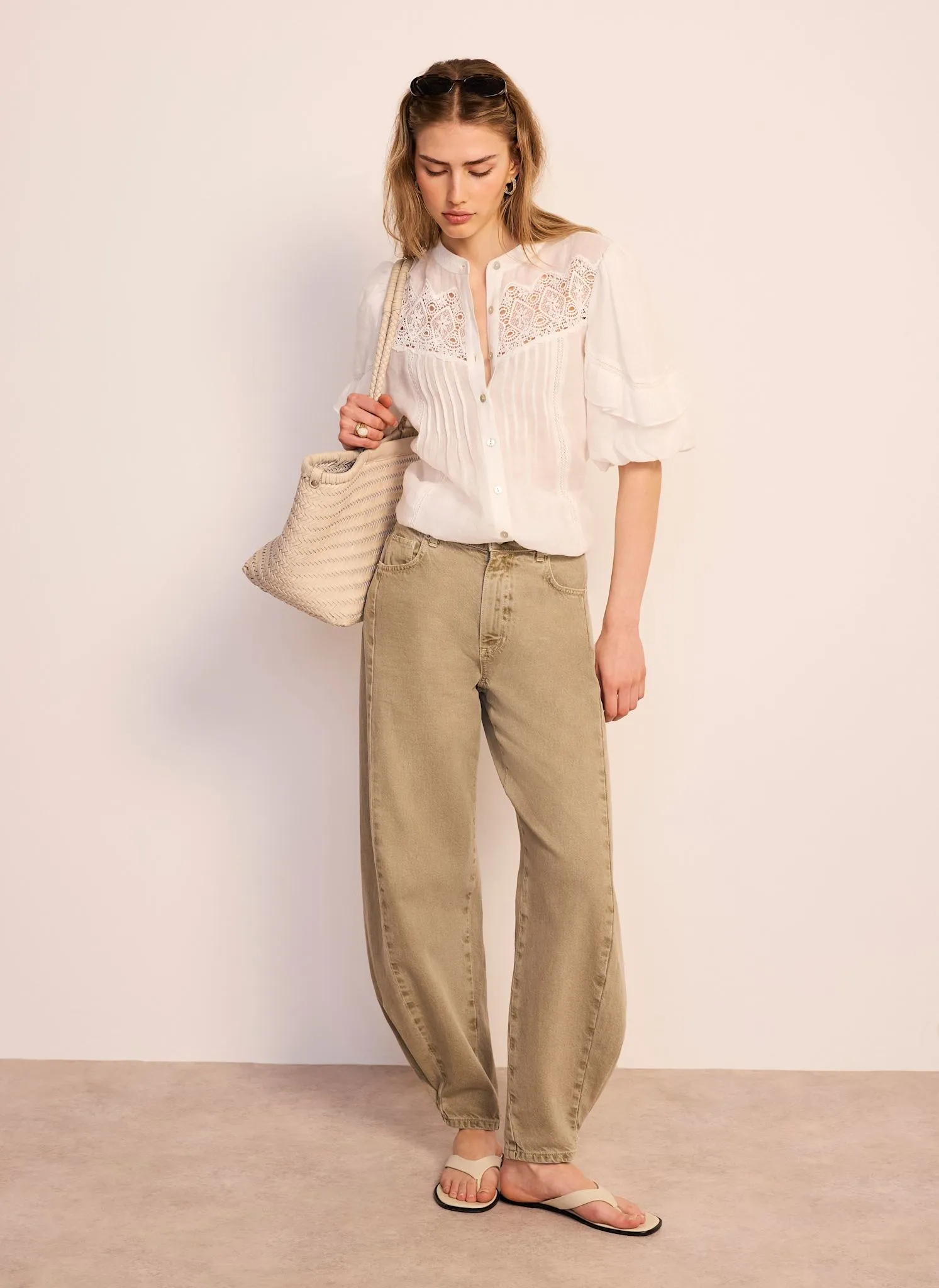 White Ramie Lace Detail Blouse sold by Mint Velvet product image thumbnail 3