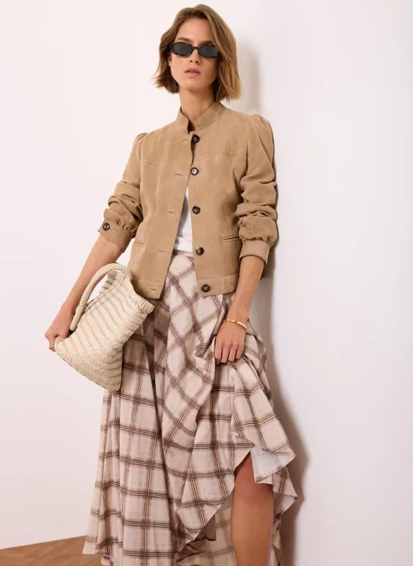 Neutral Checked Print Midi Skirt made by Mint Velvet
