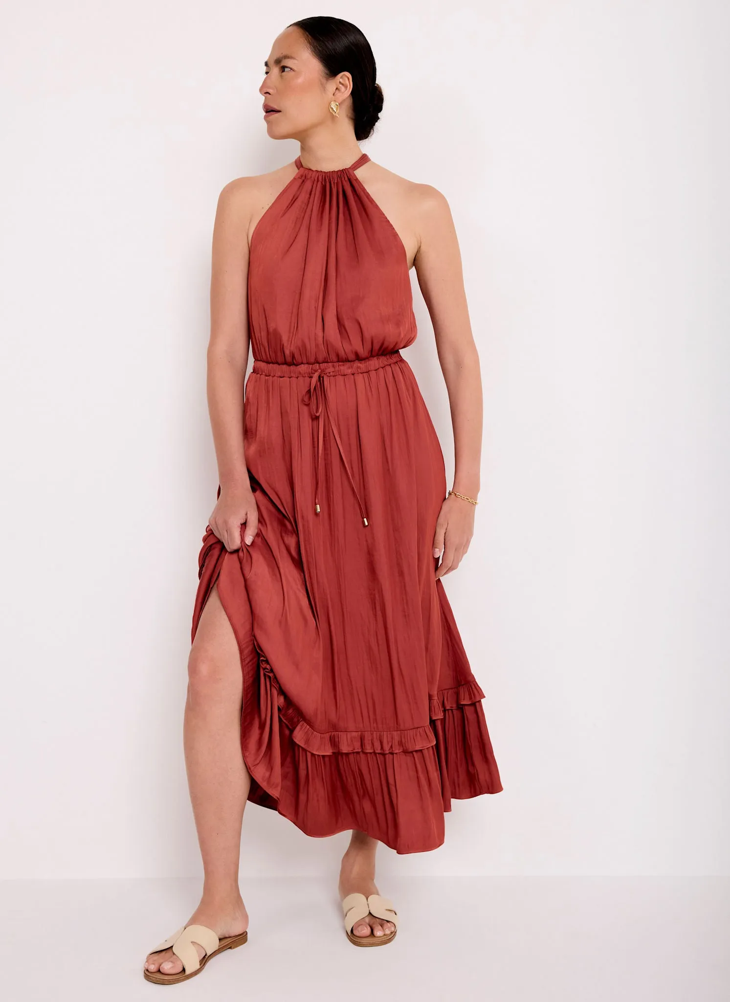 Rust Red Satin Halter Midi Dress sold by Mint Velvet product image thumbnail 2