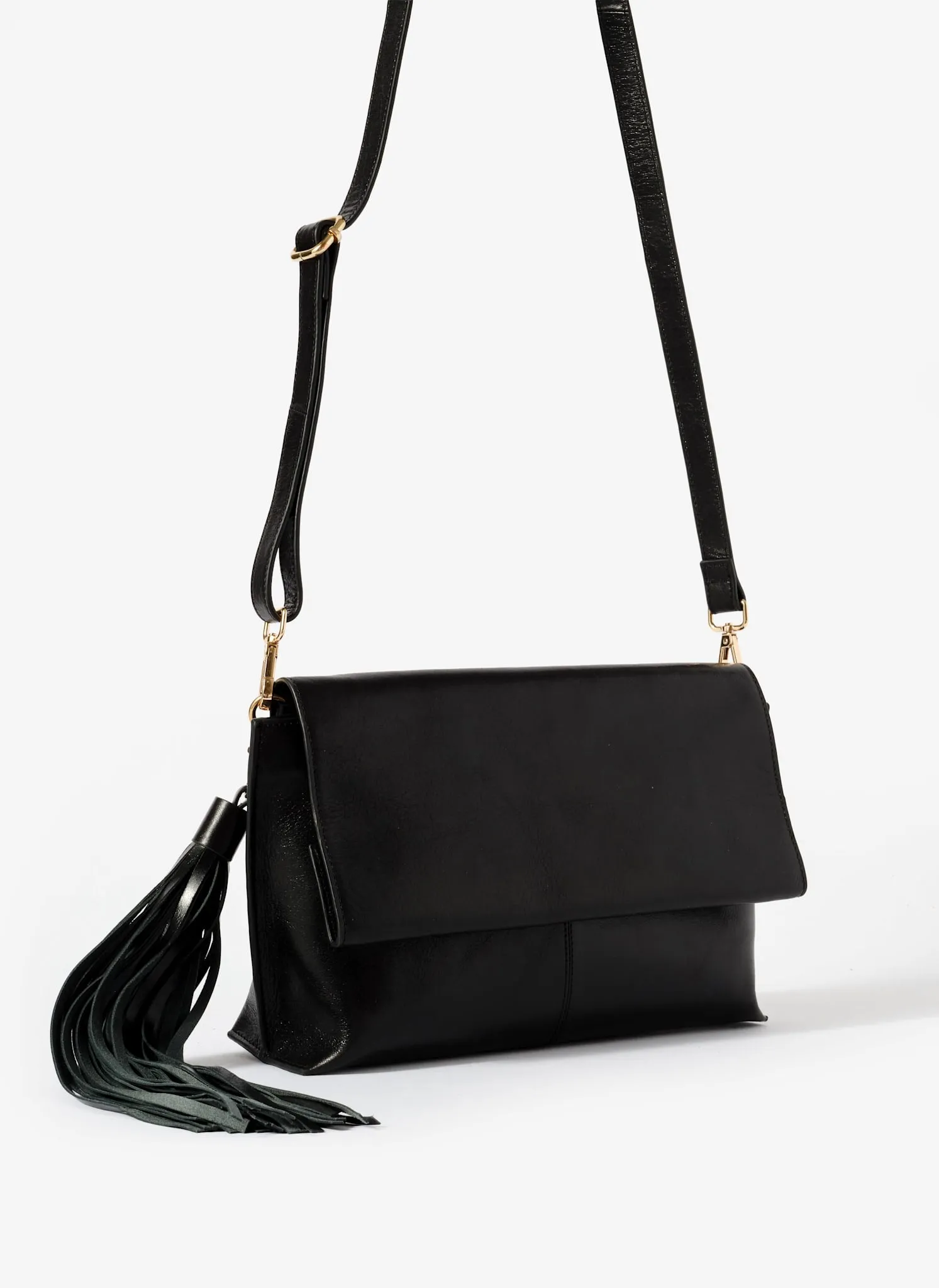 Daisy Black Leather Fold Over Tassel Clutch sold by Mint Velvet product image thumbnail 5