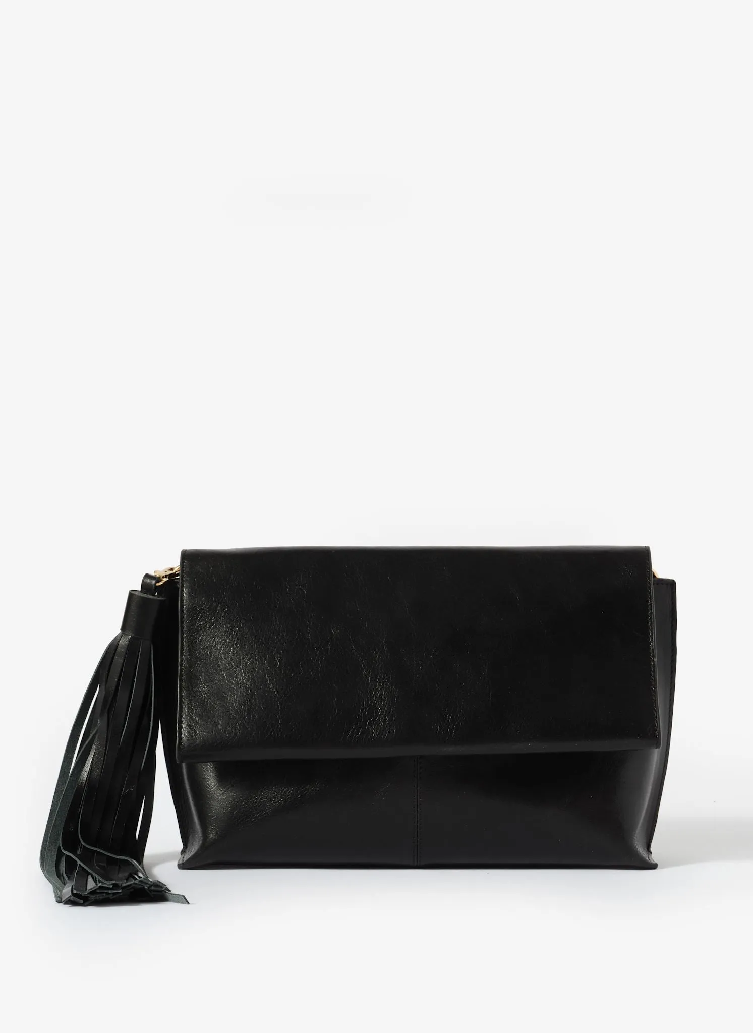 Daisy Black Leather Fold Over Tassel Clutch sold by Mint Velvet product image thumbnail 2