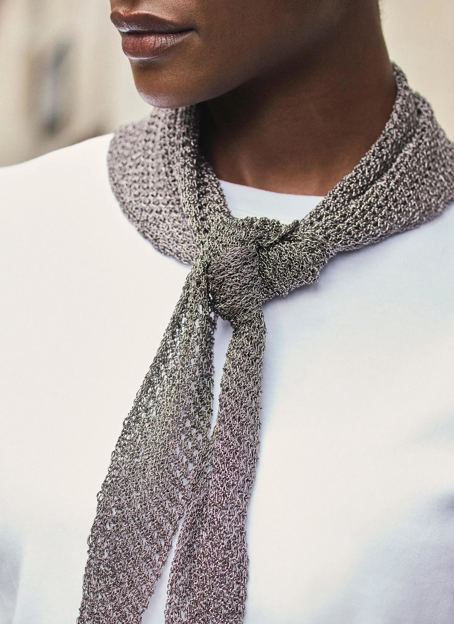 Dark Silver Metallic Triangle Neck Scarf sold by Mint Velvet product image thumbnail 2