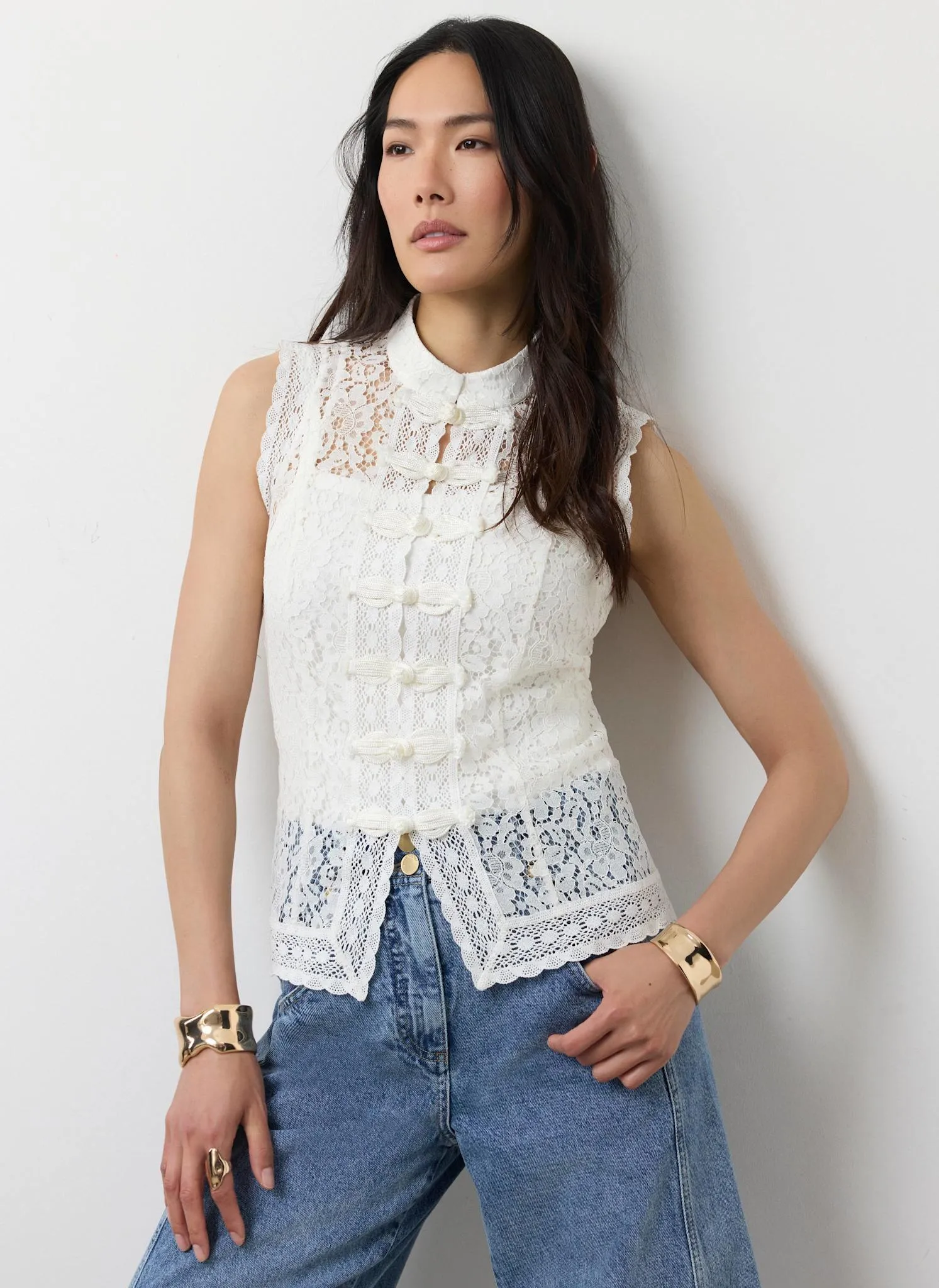 White Lace Stand Collar Top sold by Mint Velvet product image thumbnail 5