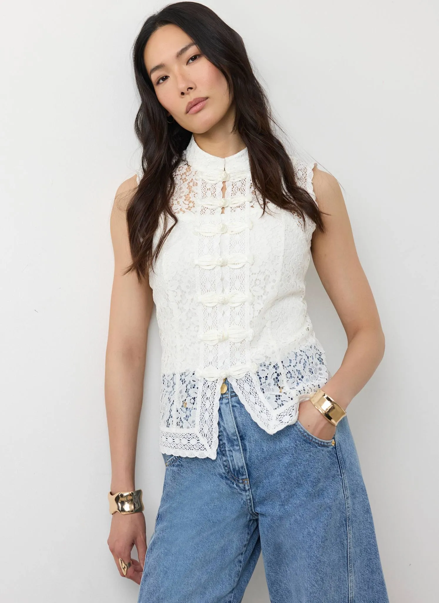 White Lace Stand Collar Top sold by Mint Velvet product image thumbnail 2
