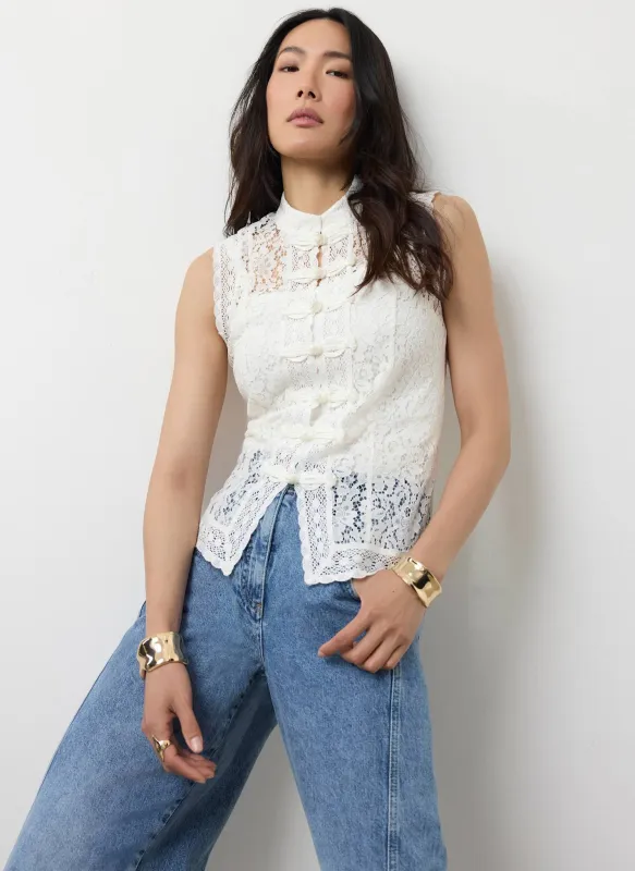 White Lace Stand Collar Top made by Mint Velvet