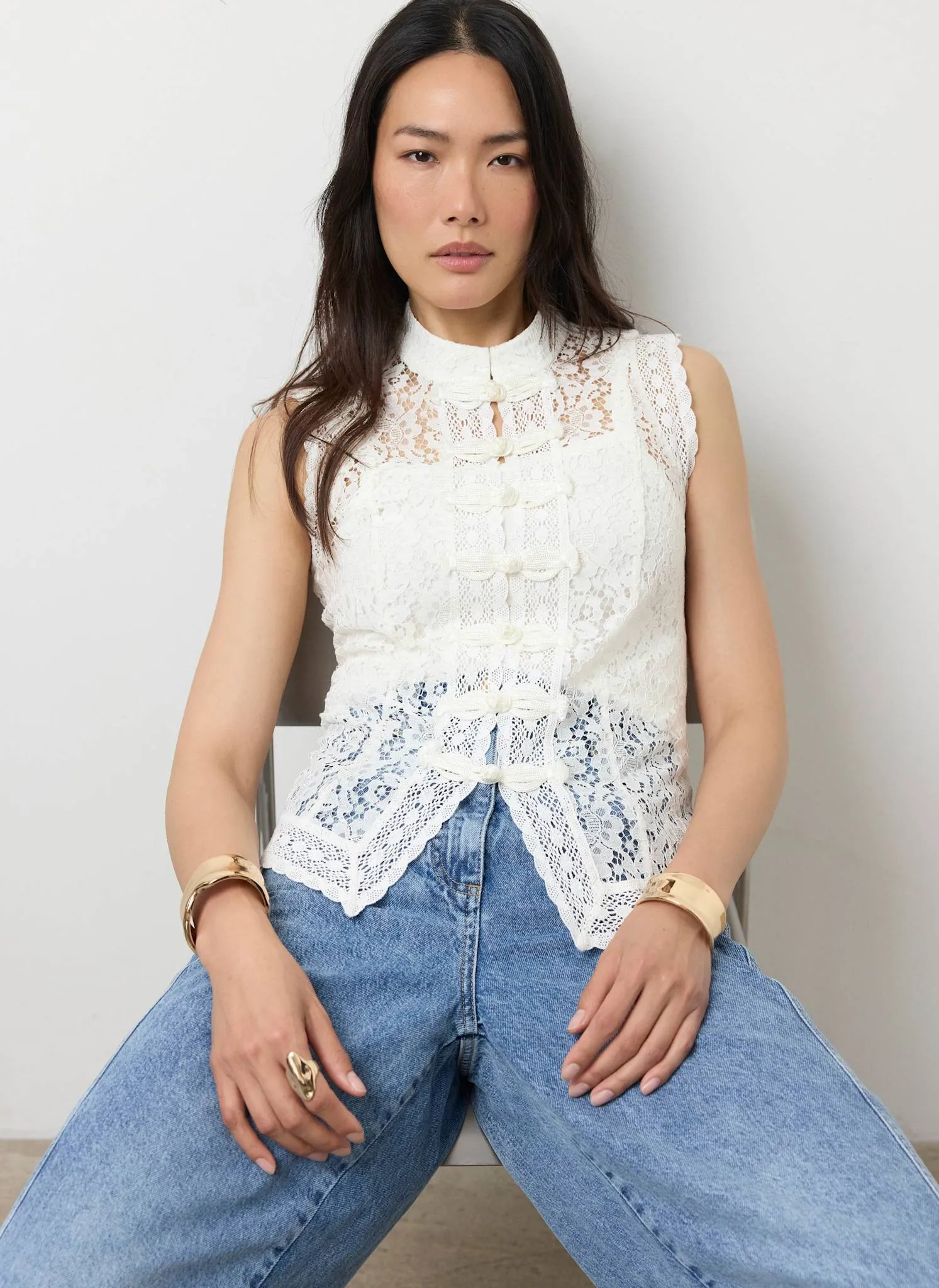 White Lace Stand Collar Top sold by Mint Velvet product image thumbnail 3