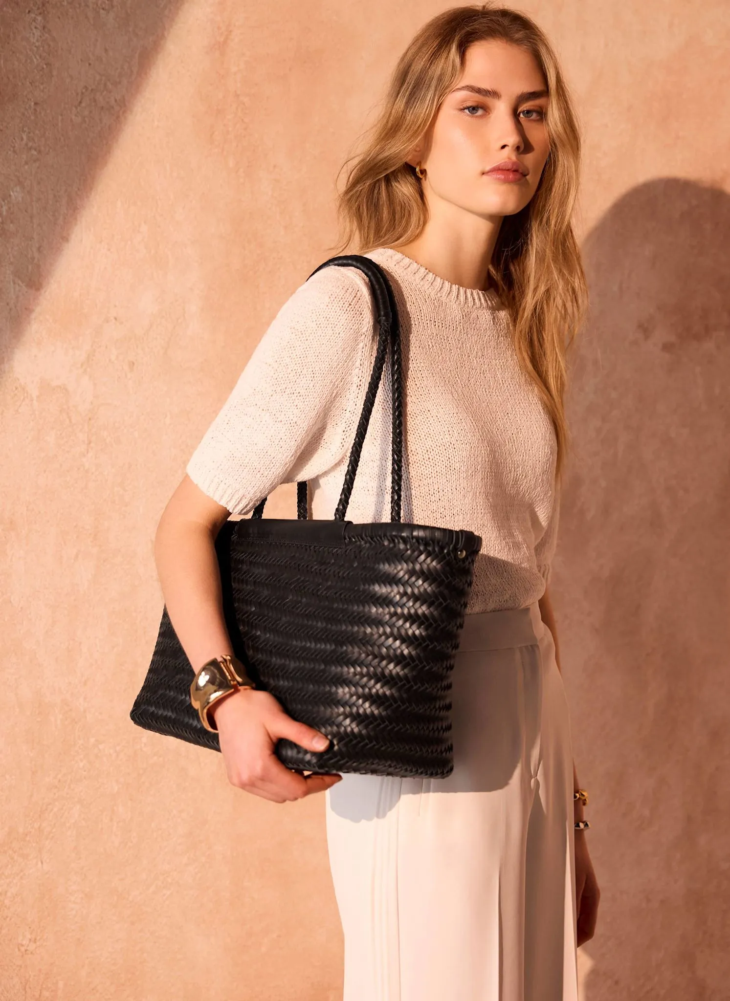 Rae Black Leather Woven Tote Bag sold by Mint Velvet product image thumbnail 2