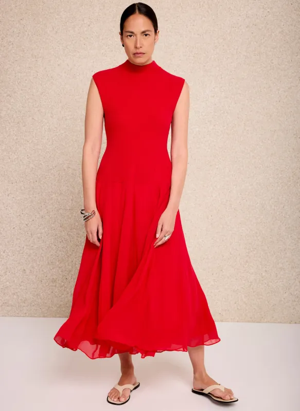 Red Sleeveless Knit Midi Dress made by Mint Velvet