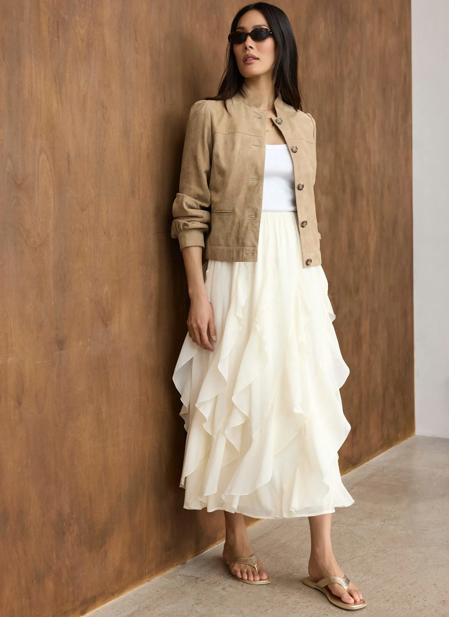 Cream Ruffle Midi Skirt sold by Mint Velvet product image thumbnail 2