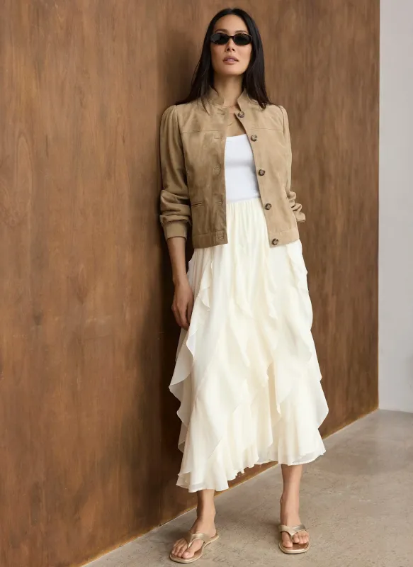 Cream Ruffle Midi Skirt made by Mint Velvet