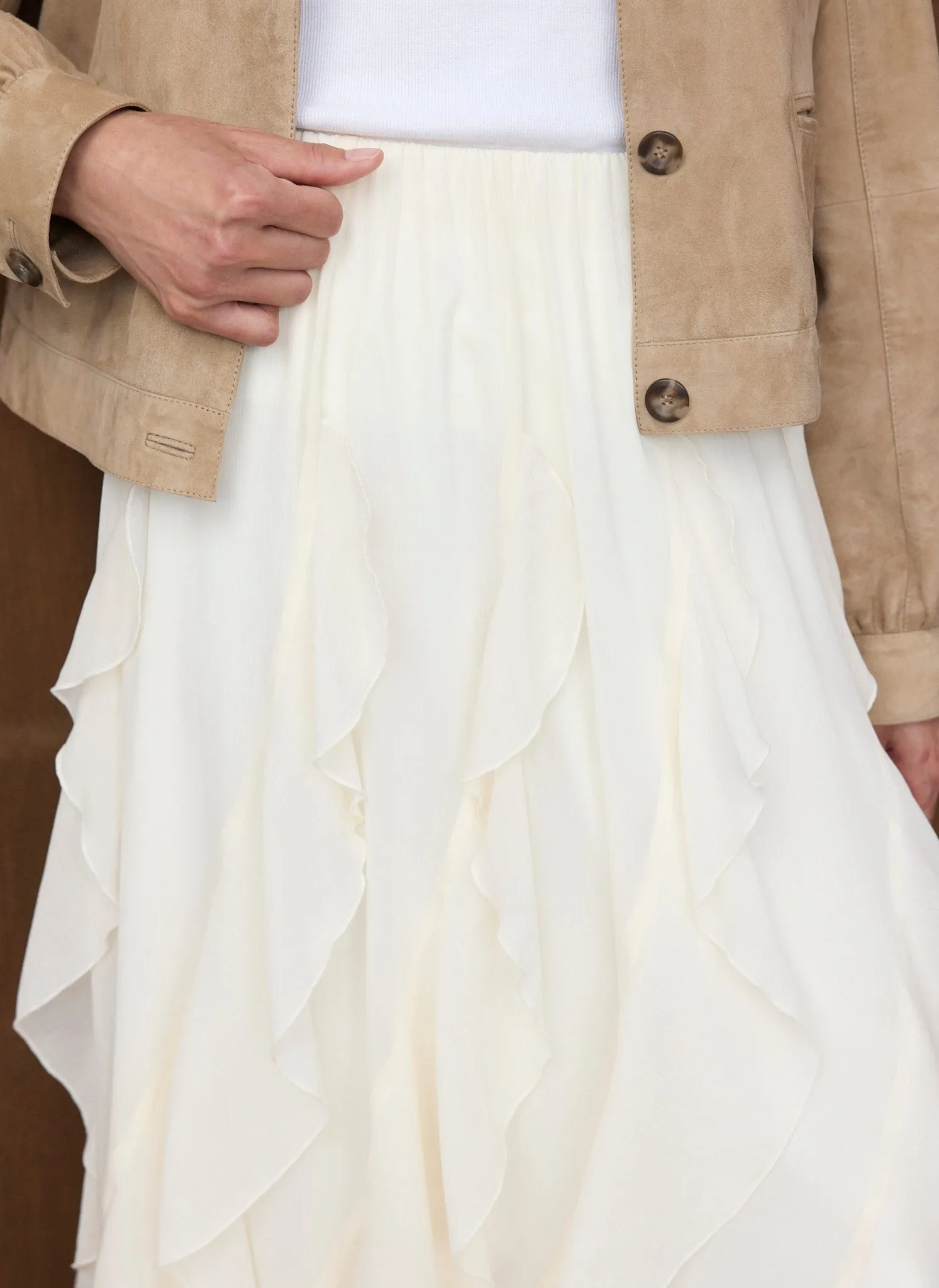 Cream Ruffle Midi Skirt sold by Mint Velvet product image thumbnail 3