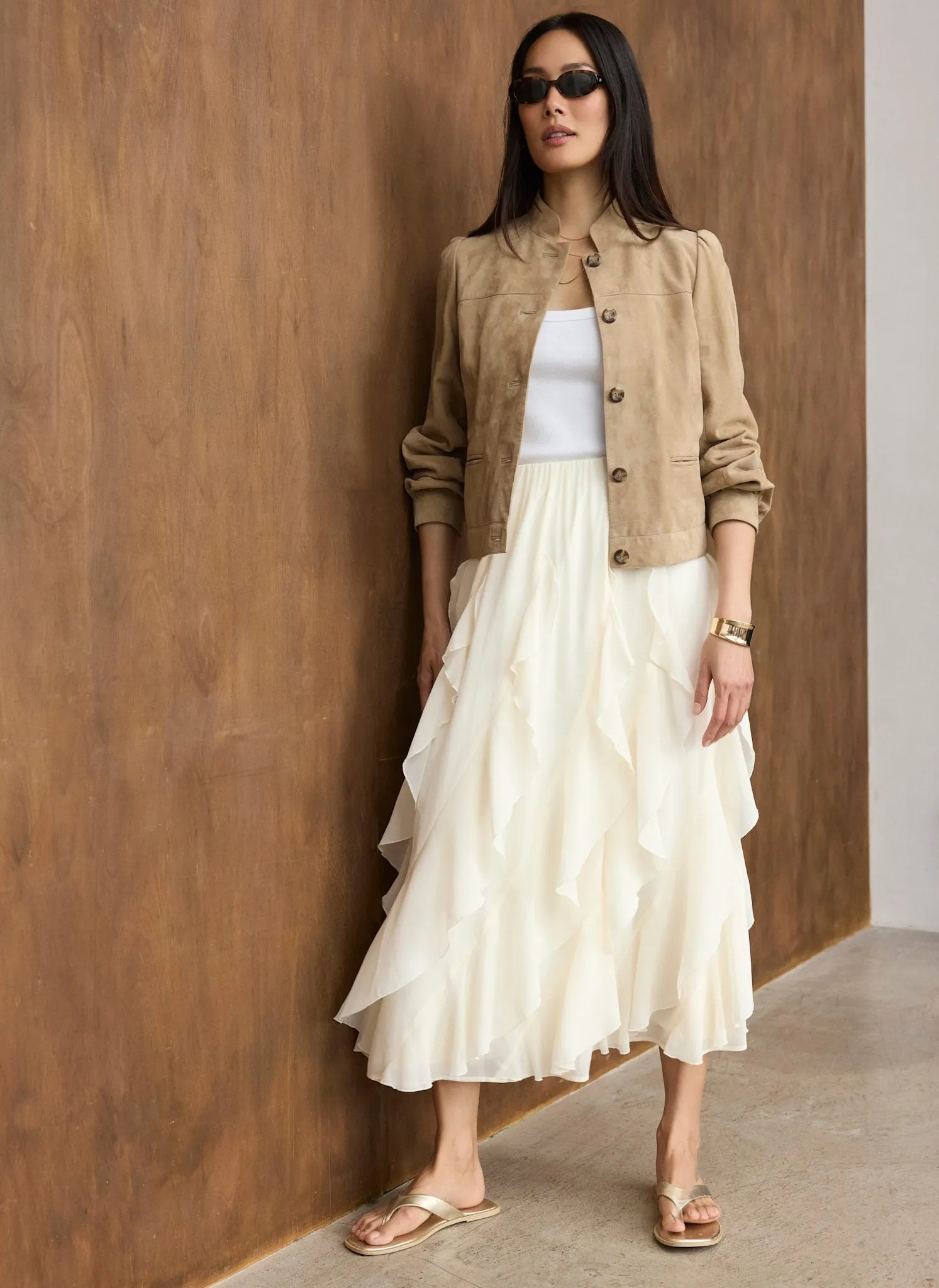 Cream Ruffle Midi Skirt sold by Mint Velvet product image thumbnail 5