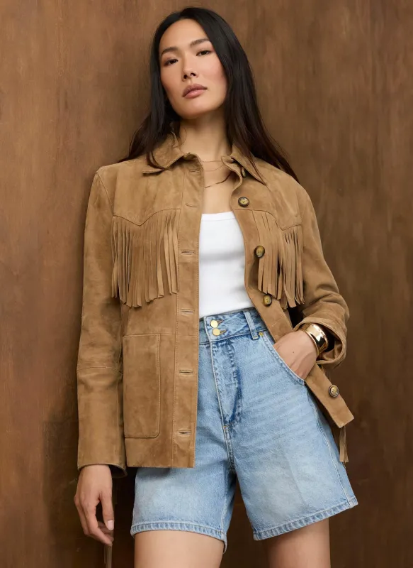 Neutral Suede Fringe Shacket made by Mint Velvet