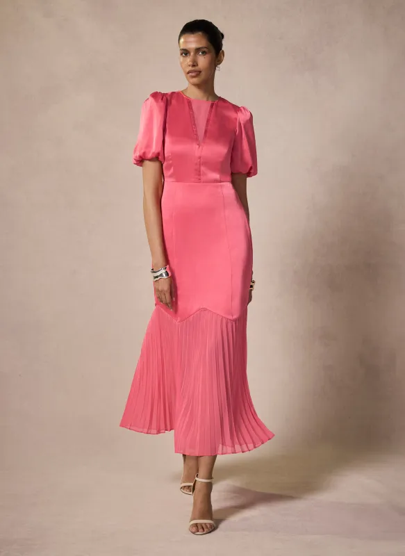 Pink Satin Pleated Maxi Dress made by Mint Velvet
